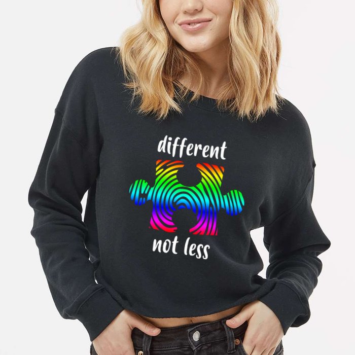 Different Not Less Neurodiversity Puzzle Cropped Pullover Crew