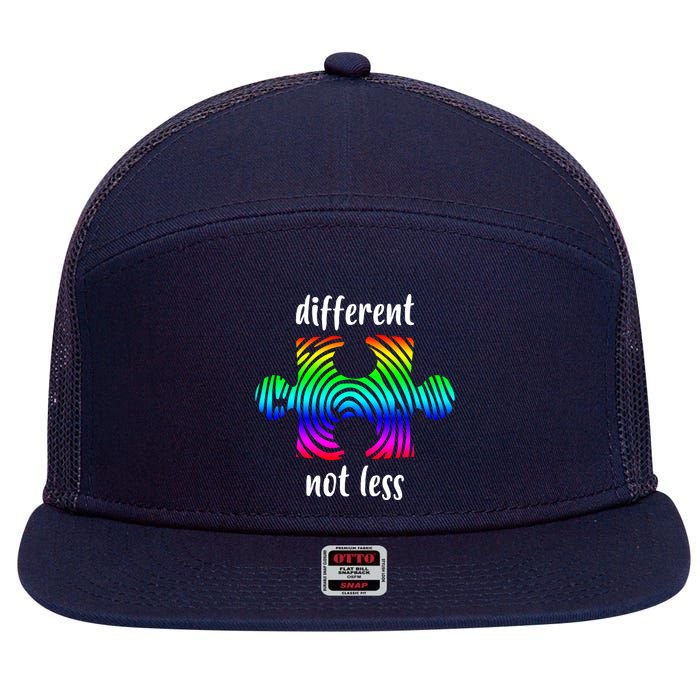 Different Not Less Neurodiversity Puzzle 7 Panel Mesh Trucker Snapback Hat