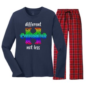 Different Not Less Neurodiversity Puzzle Women's Long Sleeve Flannel Pajama Set 