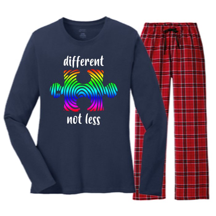 Different Not Less Neurodiversity Puzzle Women's Long Sleeve Flannel Pajama Set 