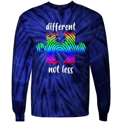 Different Not Less Neurodiversity Puzzle Tie-Dye Long Sleeve Shirt