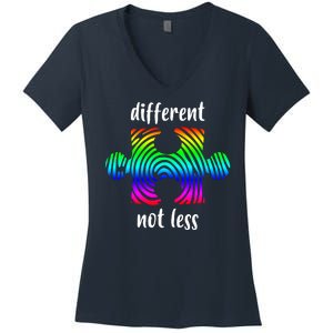 Different Not Less Neurodiversity Puzzle Women's V-Neck T-Shirt