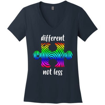 Different Not Less Neurodiversity Puzzle Women's V-Neck T-Shirt