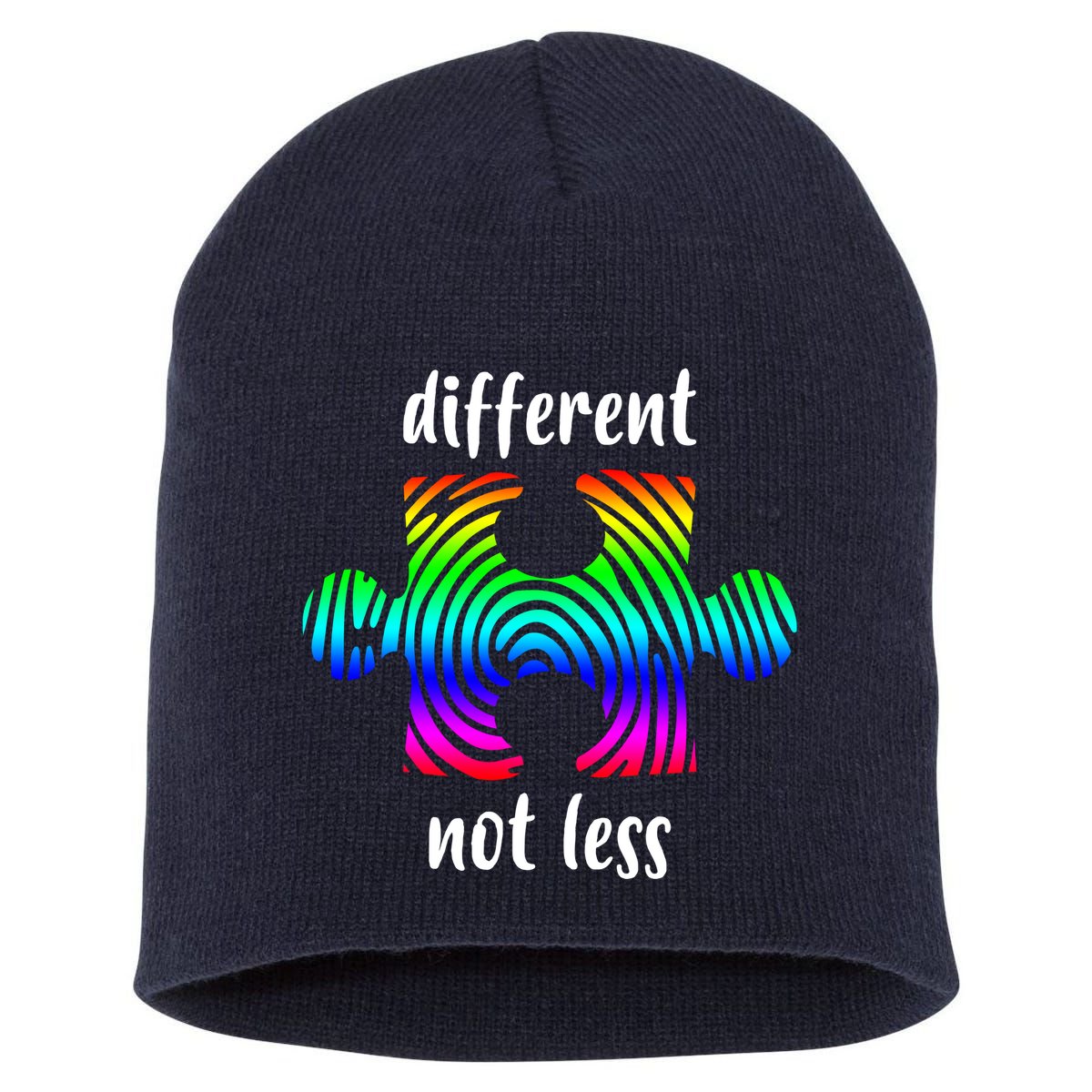 Different Not Less Neurodiversity Puzzle Short Acrylic Beanie