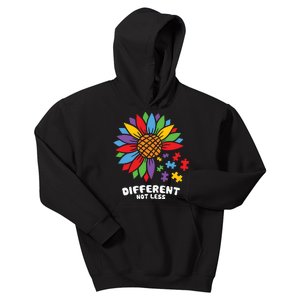 Different Not Less Sunflower Puzzle Autism Awareness Month Kids Hoodie