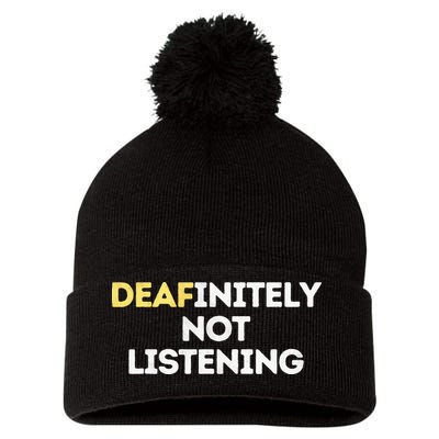 Deafinitely Not Listening Funny ASL Gifts For Deaf Pride Pom Pom 12in Knit Beanie