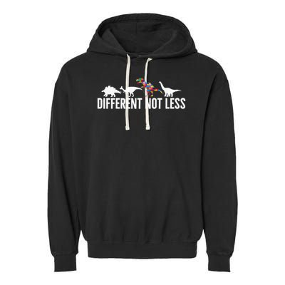 Different Not Less Puzzle Dinosaur Autism Gift Garment-Dyed Fleece Hoodie