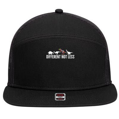 Different Not Less Puzzle Dinosaur Autism Gift 7 Panel Mesh Trucker Snapback Hat