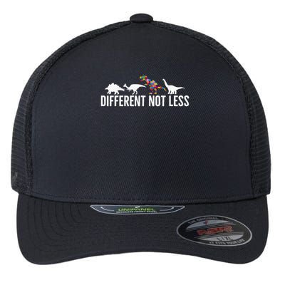 Different Not Less Puzzle Dinosaur Autism Gift Flexfit Unipanel Trucker Cap