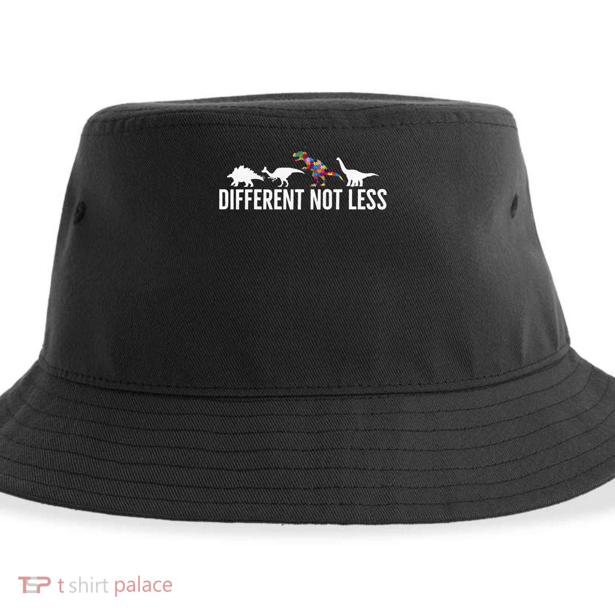 Different Not Less Puzzle Dinosaur Autism Gift Sustainable Bucket Hat
