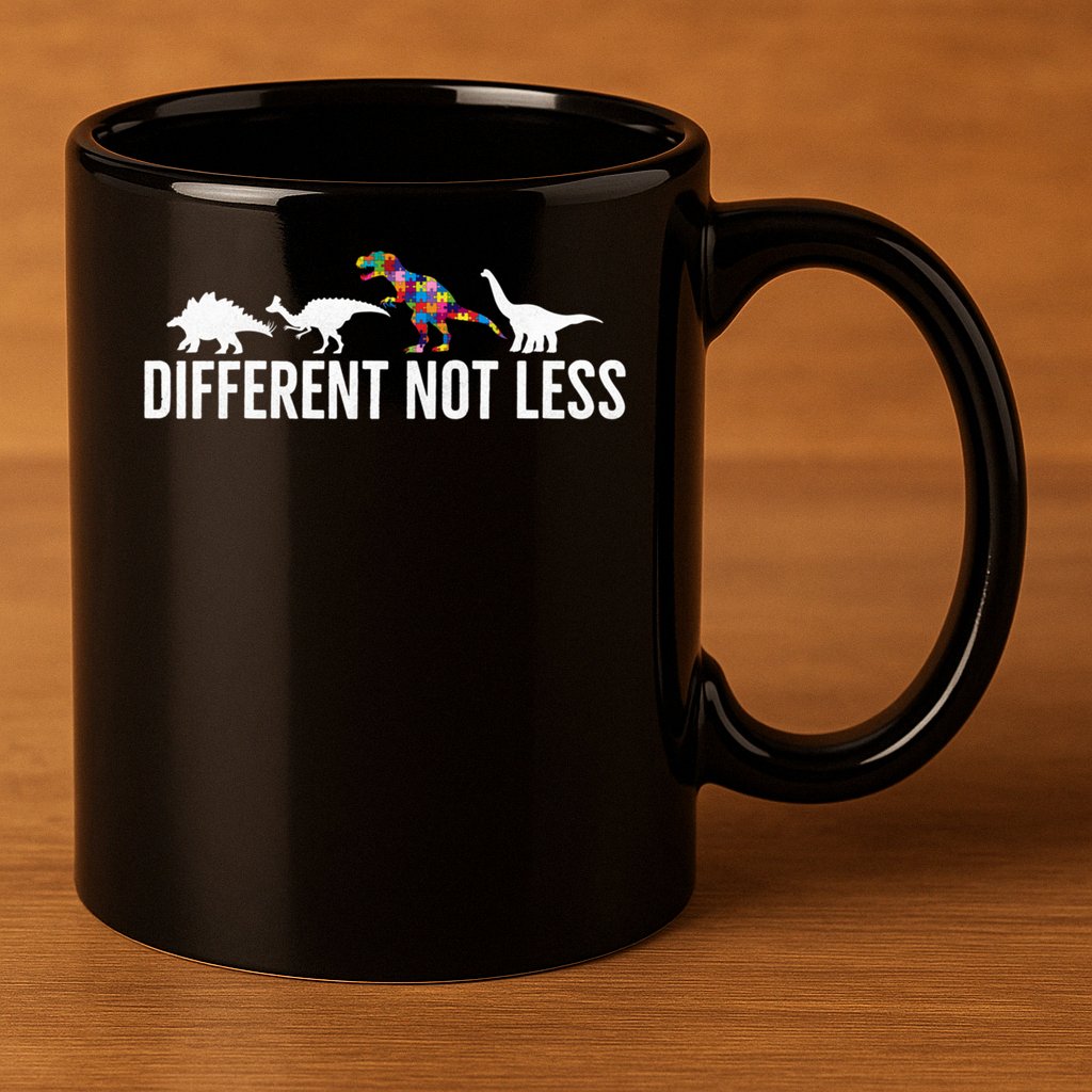 Different Not Less Puzzle Dinosaur Autism Gift 11oz C Handle Ceramic Mug