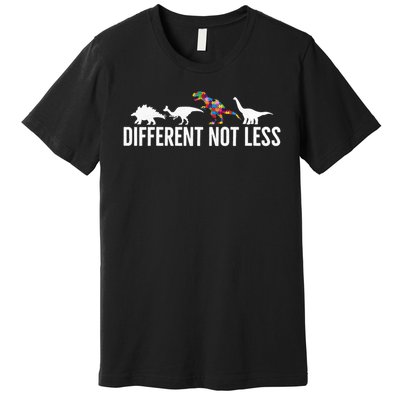 Different Not Less Puzzle Dinosaur Autism Gift Premium T-Shirt