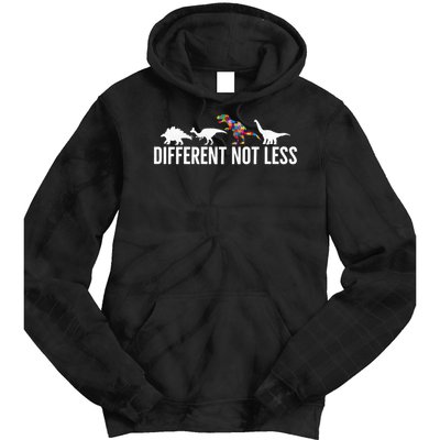 Different Not Less Puzzle Dinosaur Autism Gift Tie Dye Hoodie