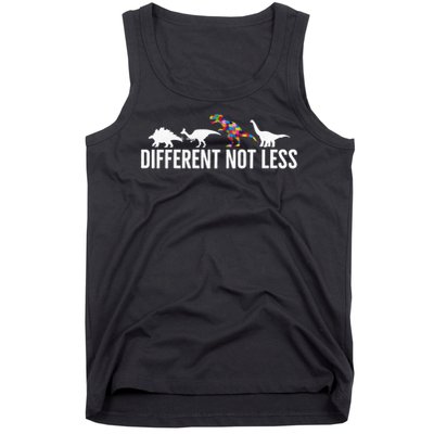 Different Not Less Puzzle Dinosaur Autism Gift Tank Top
