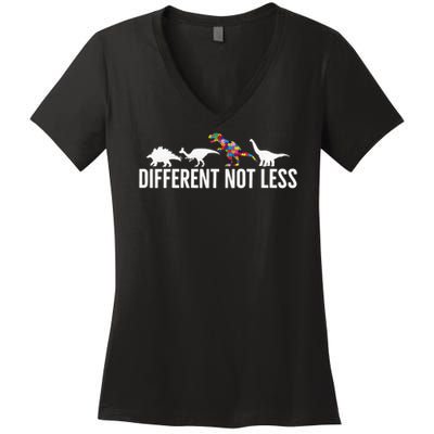 Different Not Less Puzzle Dinosaur Autism Gift Women's V-Neck T-Shirt