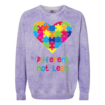 Different Not Less Autism Awareness Heart Puzzle Colorblast Crewneck Sweatshirt