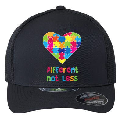 Different Not Less Autism Awareness Heart Puzzle Flexfit Unipanel Trucker Cap