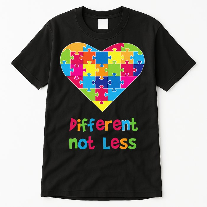 Different Not Less Autism Awareness Heart Puzzle Tall T-Shirt