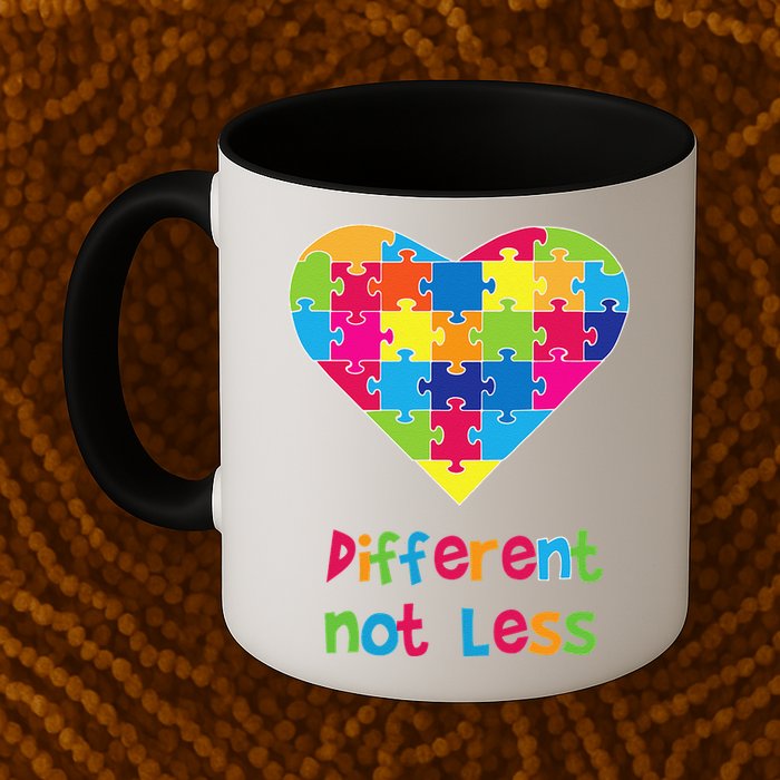 Different Not Less Autism Awareness Heart Puzzle Mug