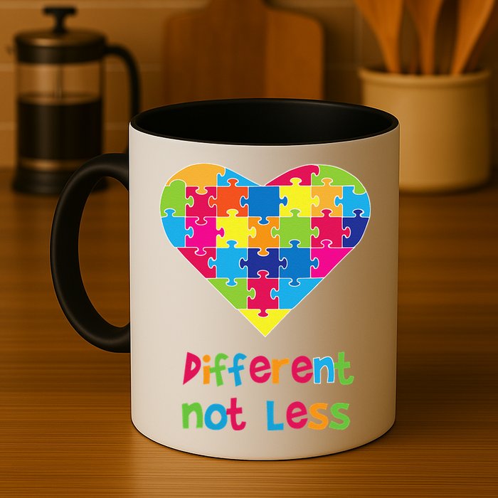 Different Not Less Autism Awareness Heart Puzzle Mug