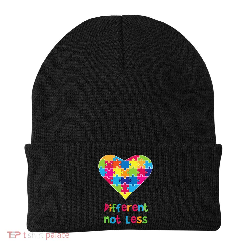 Different Not Less Autism Awareness Heart Puzzle Beanie
