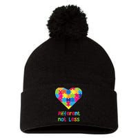 Different Not Less Autism Awareness Heart Puzzle Pom Pom 12in Knit Beanie