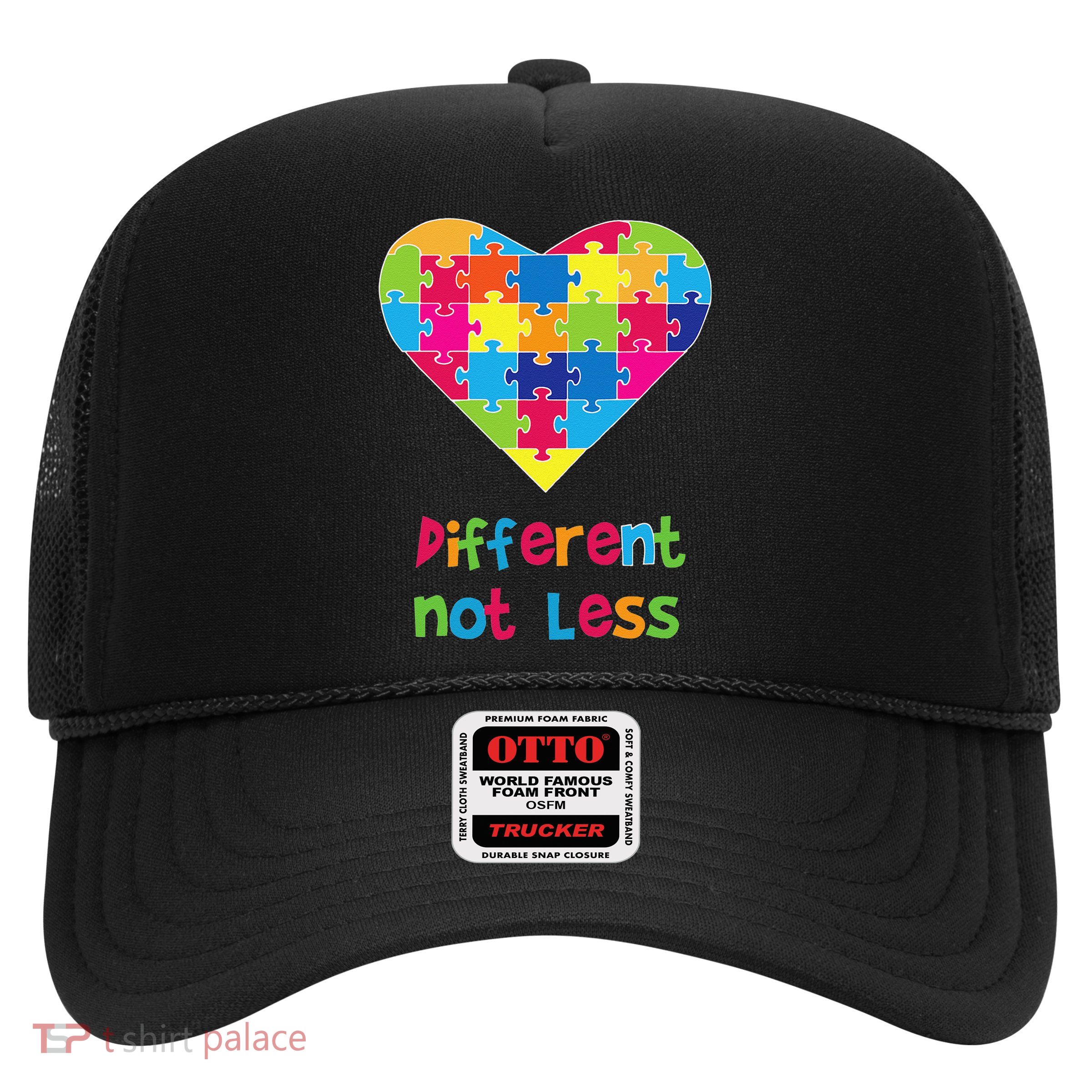 Different Not Less Autism Awareness Heart Puzzle Trucker Hat