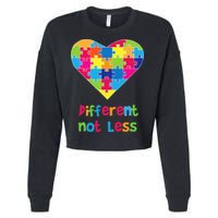 Different Not Less Autism Awareness Heart Puzzle Cropped Pullover Crew