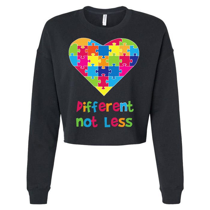 Different Not Less Autism Awareness Heart Puzzle Cropped Pullover Crew