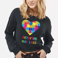 Different Not Less Autism Awareness Heart Puzzle Cropped Pullover Crew
