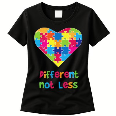 Different Not Less Autism Awareness Heart Puzzle Womens T-Shirt