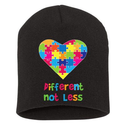 Different Not Less Autism Awareness Heart Puzzle Short Acrylic Beanie
