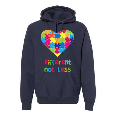 Different Not Less Autism Awareness Heart Puzzle Premium Hoodie