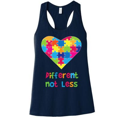 Different Not Less Autism Awareness Heart Puzzle Women's Racerback Tank