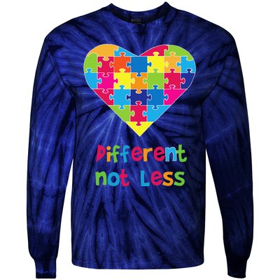 Different Not Less Autism Awareness Heart Puzzle Tie-Dye Long Sleeve Shirt