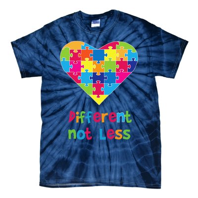 Different Not Less Autism Awareness Heart Puzzle Tie-Dye T-Shirt