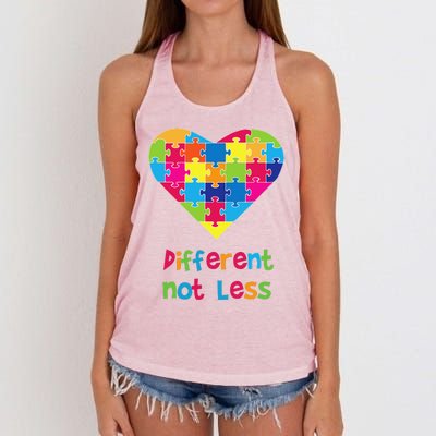 Different Not Less Autism Awareness Heart Puzzle Women's Knotted Racerback Tank