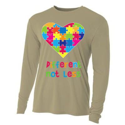 Different Not Less Autism Awareness Heart Puzzle Cooling Performance Long Sleeve Crew