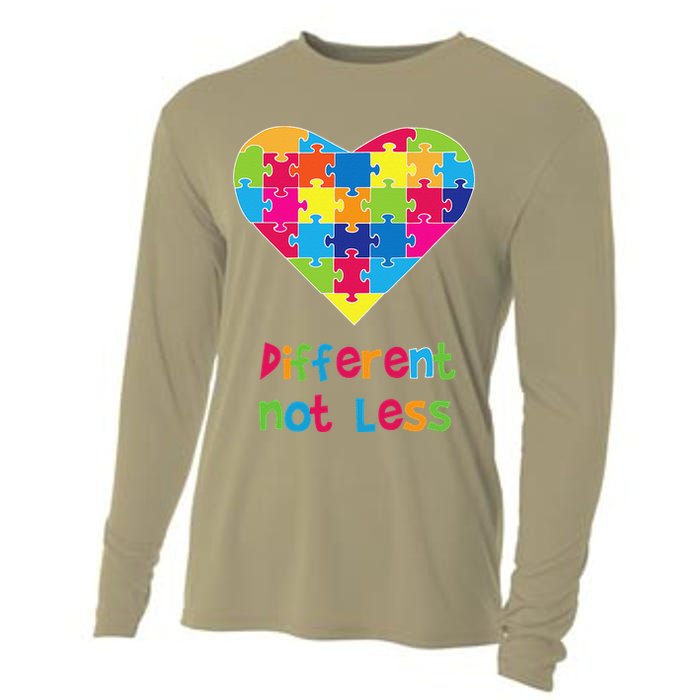 Different Not Less Autism Awareness Heart Puzzle Cooling Performance Long Sleeve Crew