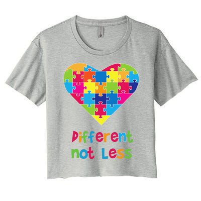 Different Not Less Autism Awareness Heart Puzzle Women's Crop Top Tee