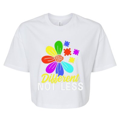 Different Not Less Puzzle Flower Autism Awareness Bella+Canvas Jersey Crop Tee