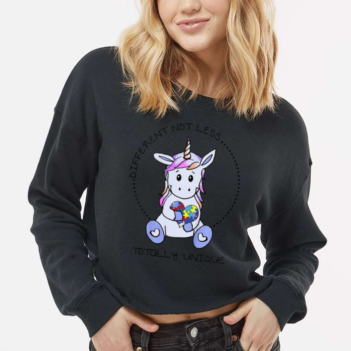 Different Not Less Totally Unique Unicorn Cropped Pullover Crew