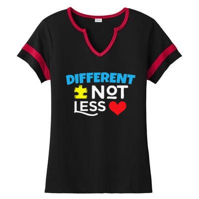 Different Not Less Autism Ladies Halftime Notch Neck Tee