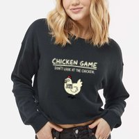 Do Not Look Chicken Game Cropped Pullover Crew