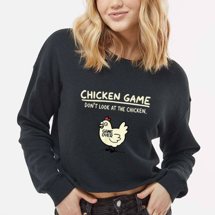 Do Not Look Chicken Game Cropped Pullover Crew