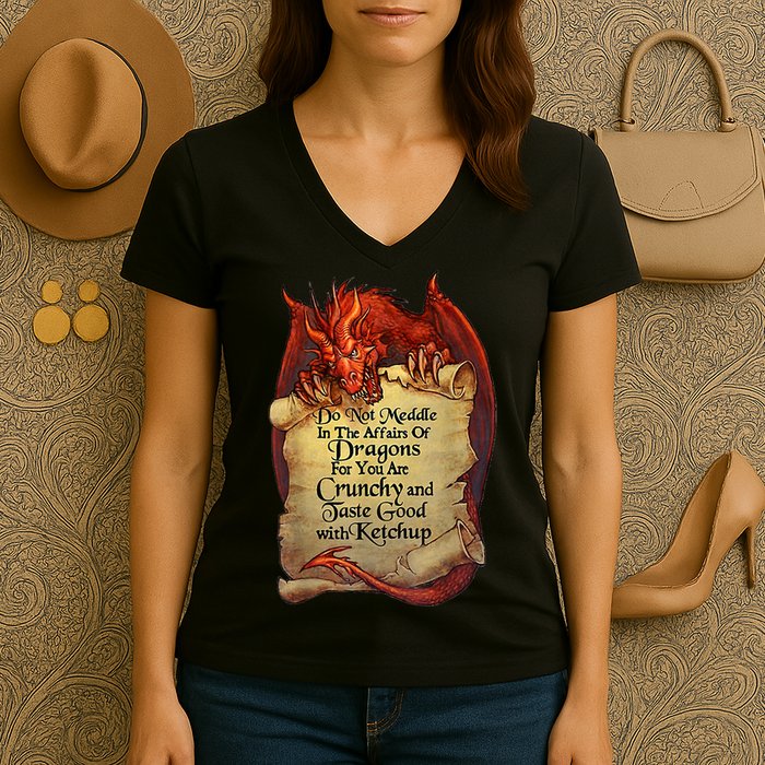 Do Not Meddle In The Affairs Of Dragons For You Are Crunchy Women's V-Neck T-Shirt