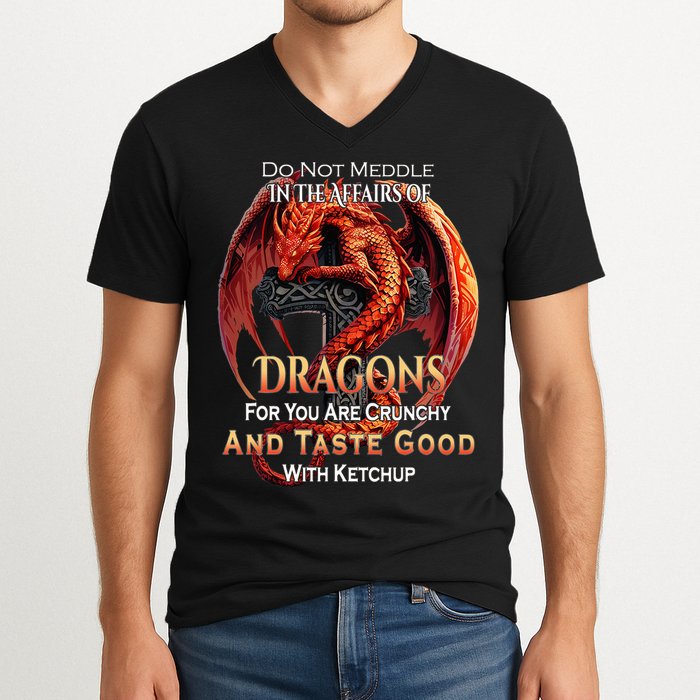 Do Not Meddle In The Affairs Of Dragons Fantasy V-Neck T-Shirt