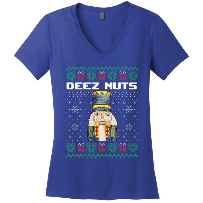 Deez Nuts Nutcracker Funny Ugly Christmas Xmas Gifts Women's V-Neck T-Shirt