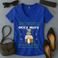 Deez Nuts Nutcracker Funny Ugly Christmas Xmas Gifts Women's V-Neck T-Shirt