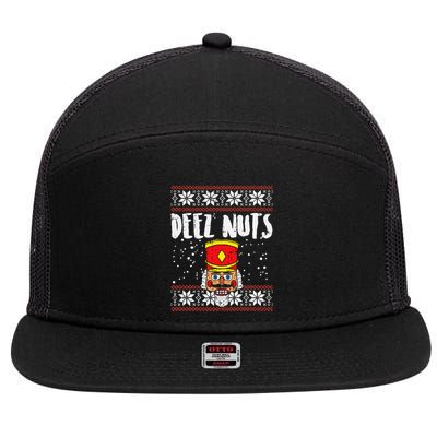 Deez Nuts Nutcracker Funny Ugly Christmas Sweater 7 Panel Mesh Trucker Snapback Hat
